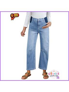 Maternity High Waist Barrel Wide Leg Jeans Stretch Cotton Blend Pregnancy